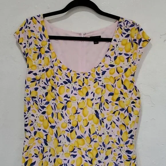 Ann Taylor Yellow Lemon Print Maxi Dress with Blue Leaves - Picture 6 of 14